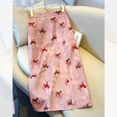 拉夏贝尔设计感休闲半身裙女春季 2026新款 高腰印花包臀直筒a字裙