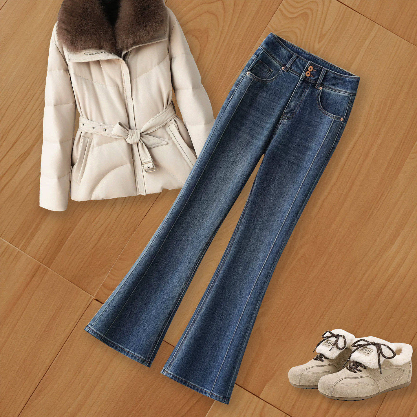 拉夏贝尔微喇牛仔裤女加绒裤子大尺码胖mm马蹄裤2025新款秋冬喇叭,女装/女士精品,大码裤装,淘宝优惠券,粉丝福利购,淘宝优惠卷