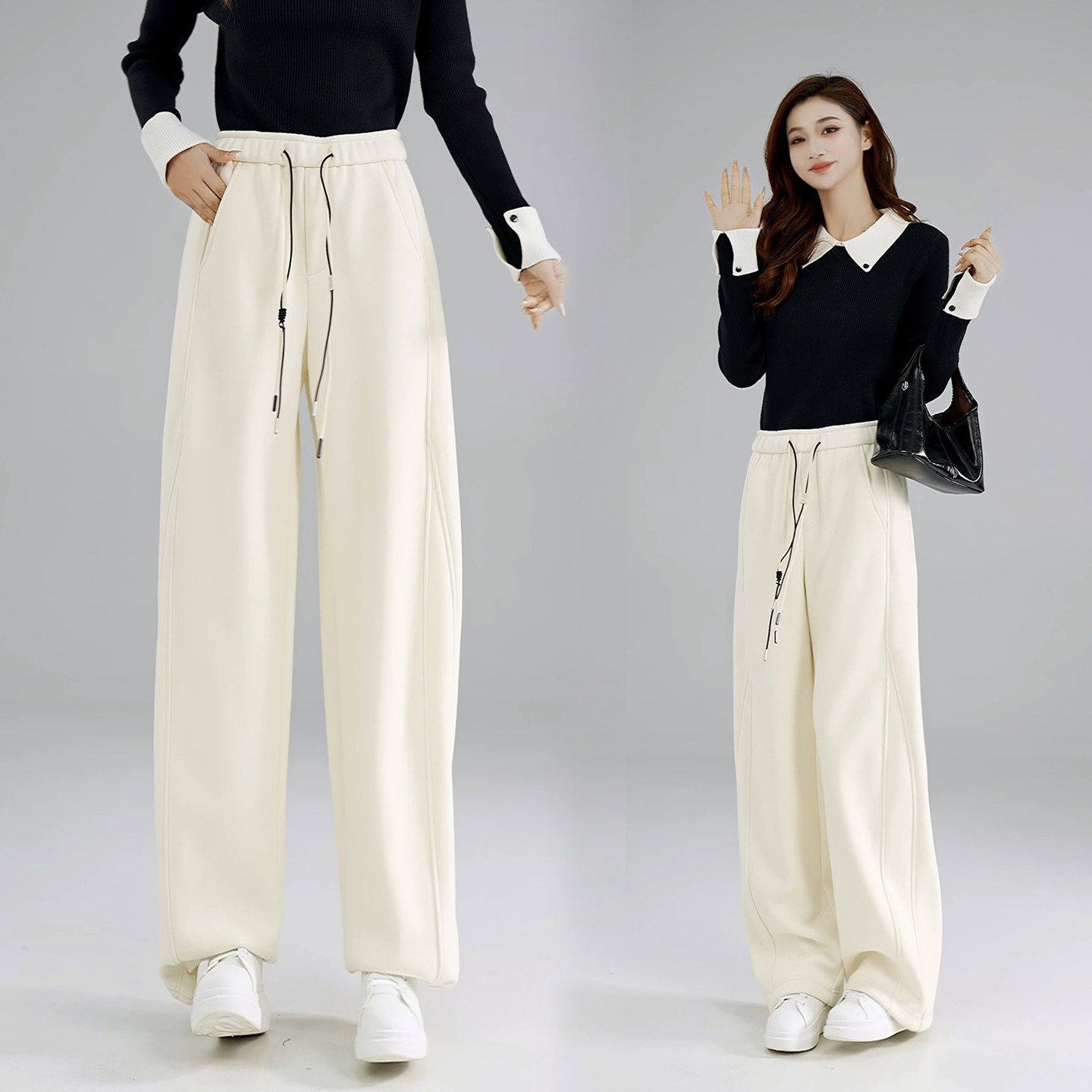 拉夏贝尔卫裤女春季加绒裤子2026新款今年流行爆款宽松休闲弯刀裤,女装/女士精品,大码裤装,淘宝优惠券,粉丝福利购,淘宝优惠卷