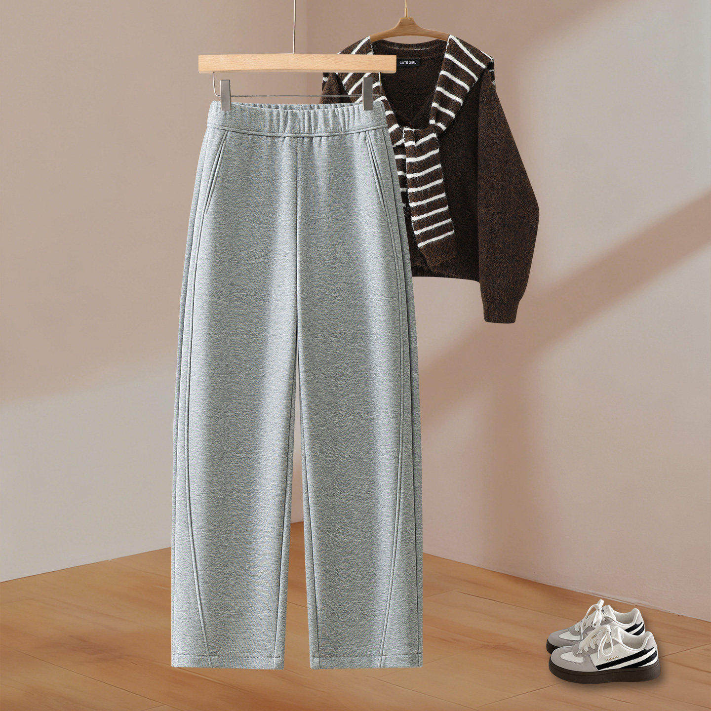 拉夏贝尔休闲弯刀裤女加厚2026年春季松紧腰宽松垂坠感直筒糯米裤,女装/女士精品,大码裤装,淘宝优惠券,粉丝福利购,淘宝优惠卷