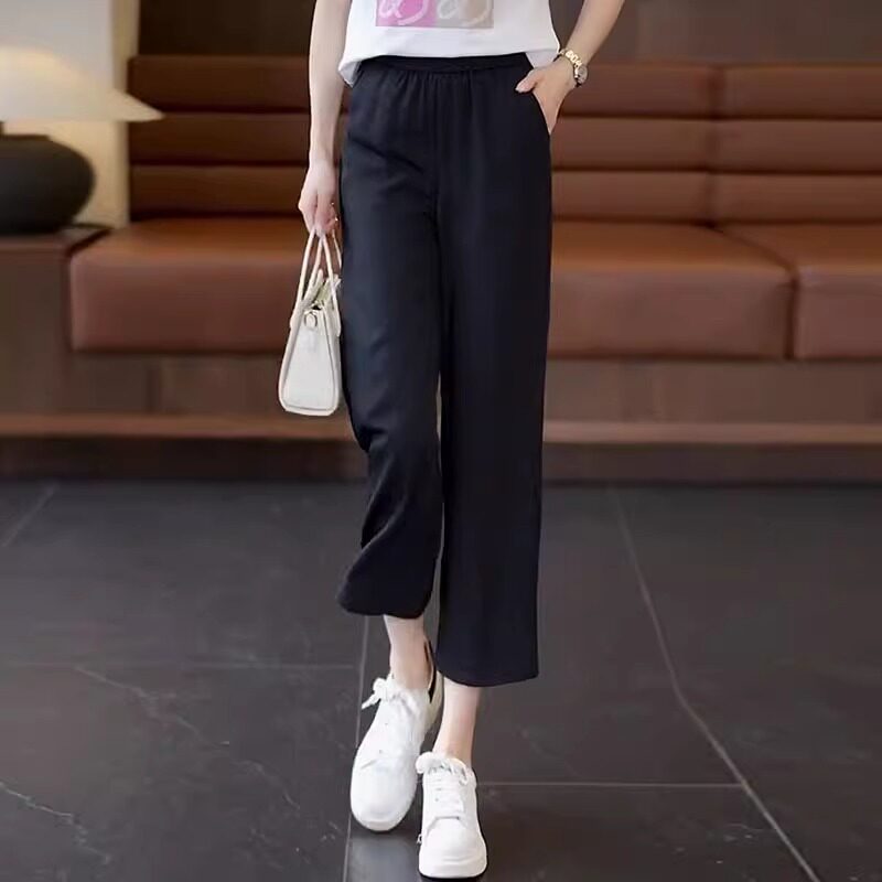 雪纺八分阔腿裤女2026夏季薄款高腰垂感小个子休闲直筒九分女裤子