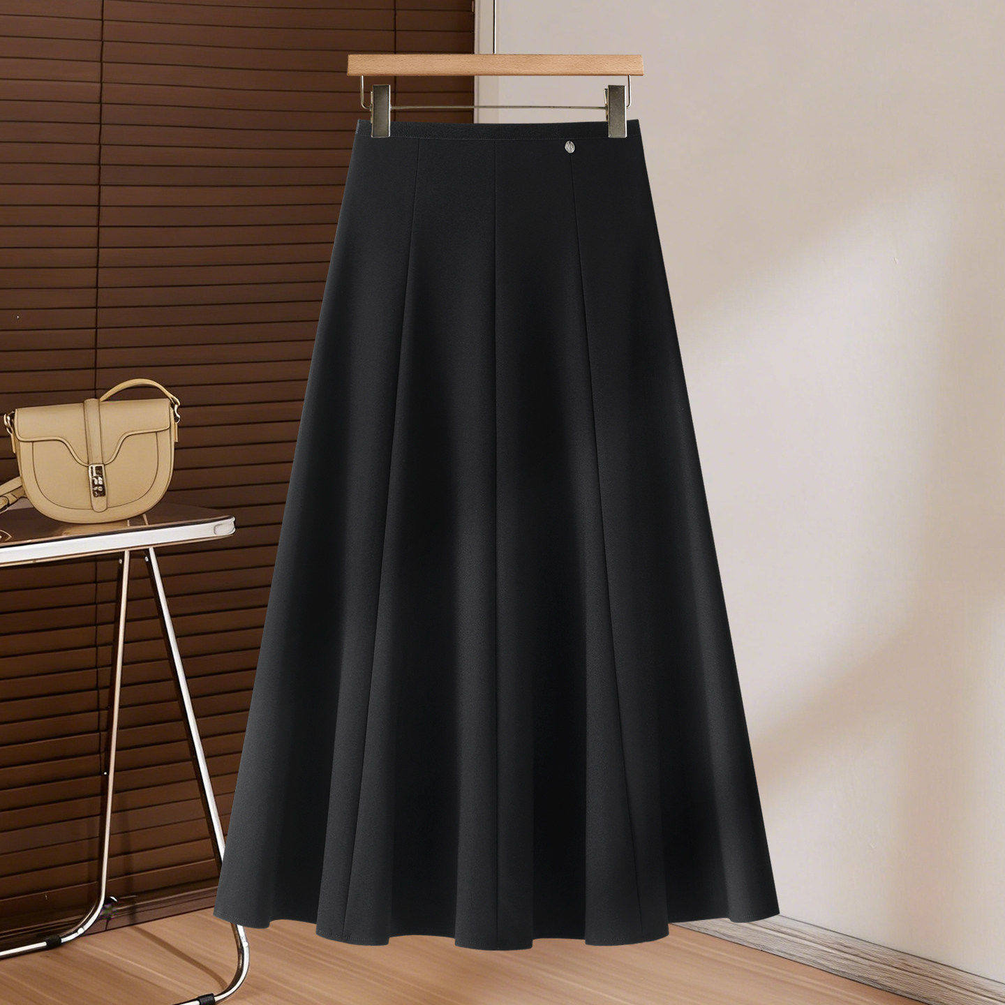 拉夏贝尔黑色半身裙女春秋季2026款轻奢小个子中长裙a字大摆伞裙,女装/女士精品,半身裙,淘宝优惠券,粉丝福利购,淘宝优惠卷