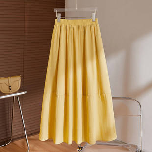 拉夏贝尔女春季伞裙2026新款高腰显瘦百褶裙大摆雪纺a字裙长裙子