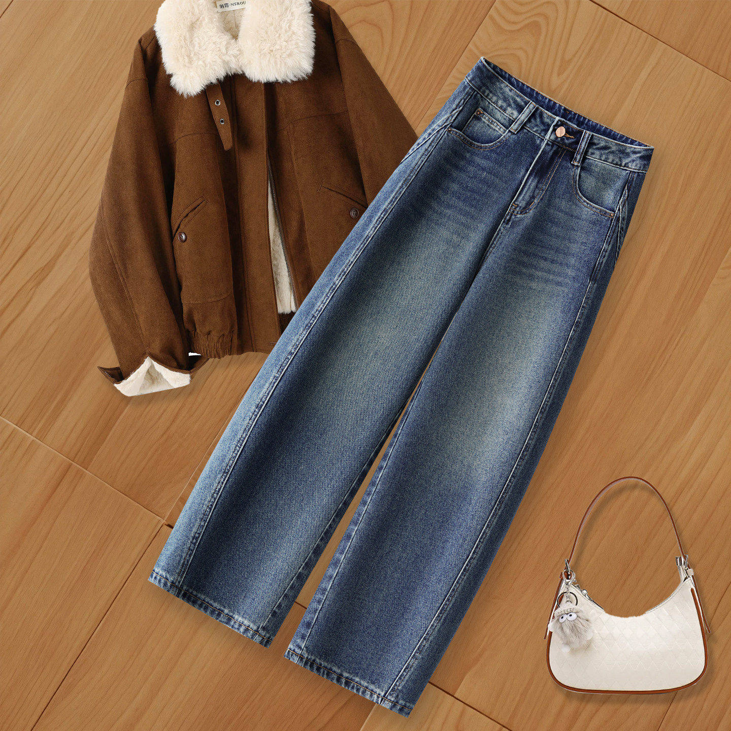 拉夏贝尔版型超好看牛仔阔腿裤女2026早春流行新款高腰显瘦弯刀裤,女装/女士精品,大码裤装,淘宝优惠券,粉丝福利购,淘宝优惠卷