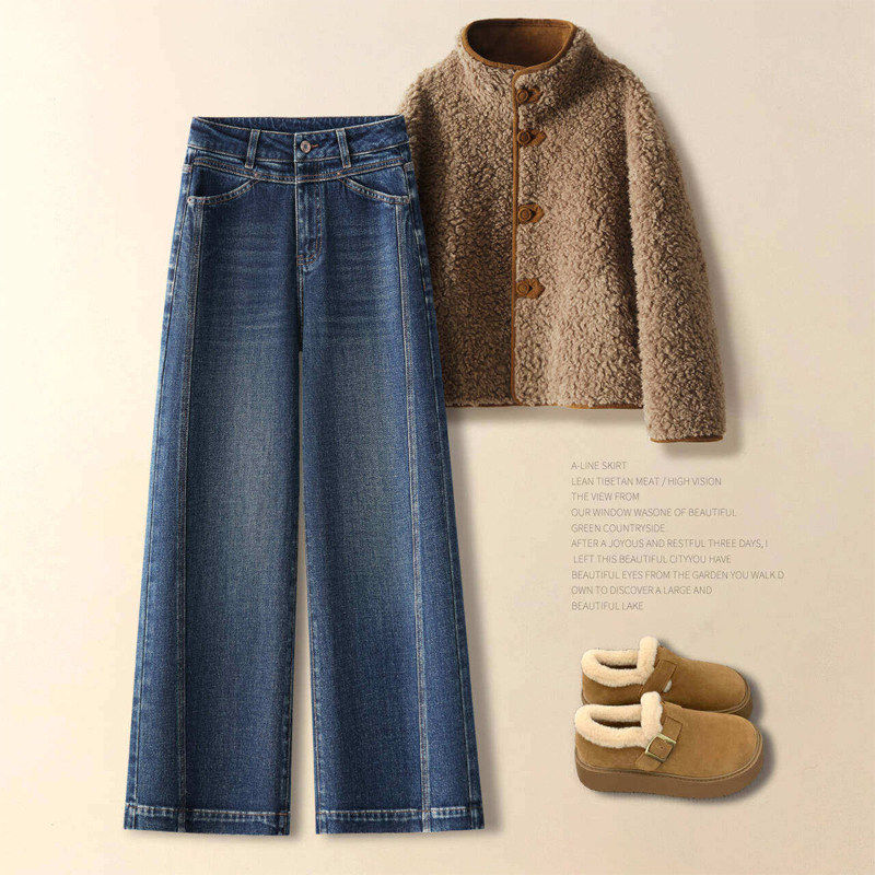 拉夏贝尔复古阔腿裤牛仔裤女春秋季2026款高腰美式小个子直筒裤子,女装/女士精品,大码裤装,淘宝优惠券,粉丝福利购,淘宝优惠卷