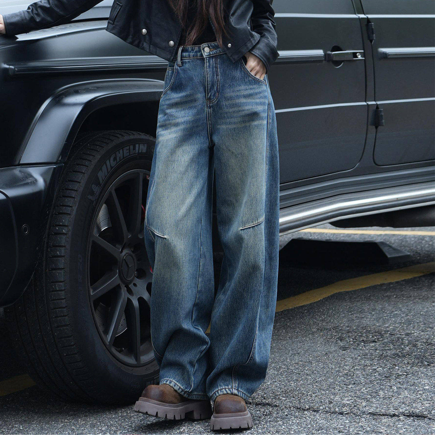 拉夏贝尔加绒阔腿裤女2025款秋冬季裤子高腰宽松版型好看的牛仔裤,女装/女士精品,大码裤装,淘宝优惠券,粉丝福利购,淘宝优惠卷