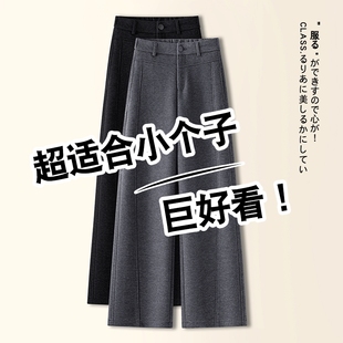 拉夏贝尔灰色羊毛加绒裤子女冬季2025款九分直筒裤醋酸羊绒阔腿裤