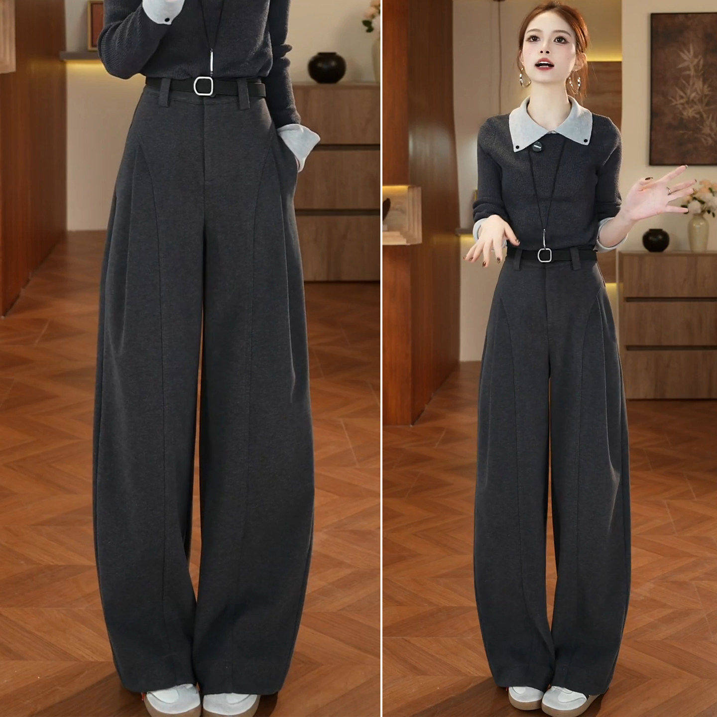 拉夏贝尔高级感休闲弯刀裤女春季2026流行新款宽松高腰显瘦阔腿裤,女装/女士精品,大码裤装,淘宝优惠券,粉丝福利购,淘宝优惠卷