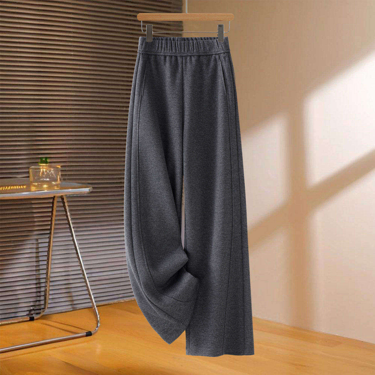 拉夏贝尔米白色羊绒弯刀裤女春季2026新款高腰加绒九分直筒宽裤子,女装/女士精品,大码裤装,淘宝优惠券,粉丝福利购,淘宝优惠卷