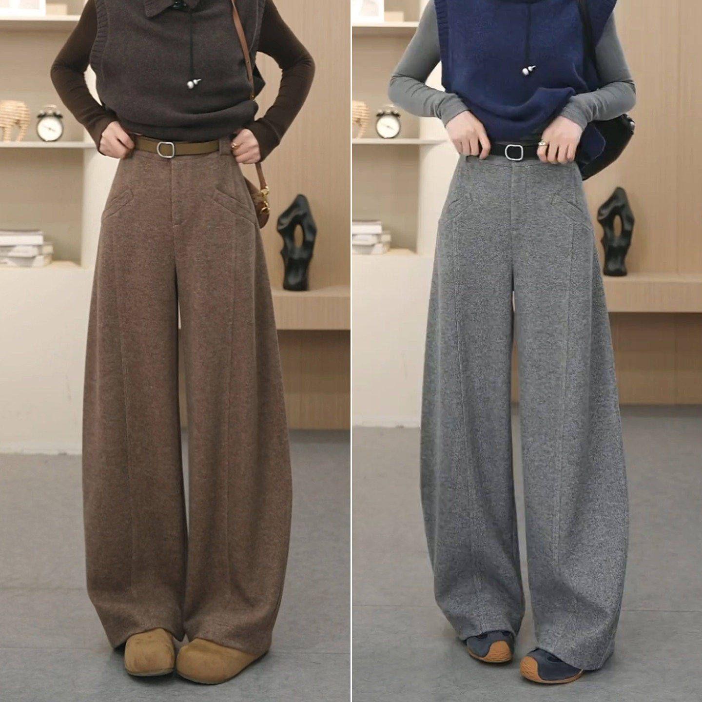 拉夏贝尔超火裤子女春季加绒弯刀裤2026新款阔腿裤加绒休闲羊毛裤,女装/女士精品,休闲裤,淘宝优惠券,粉丝福利购,淘宝优惠卷