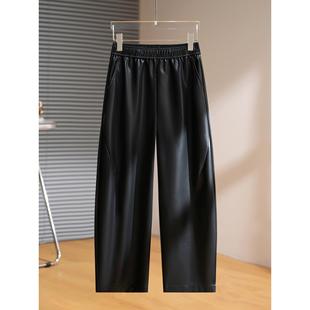 垂感高腰小个子显瘦弯刀裤 秋季 女2026新款 拉夏贝尔黑色高腰PU皮裤