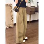 小个子九分宽松松弛直筒休闲裤 2026款 女春季 拉夏贝尔卡其色阔腿裤