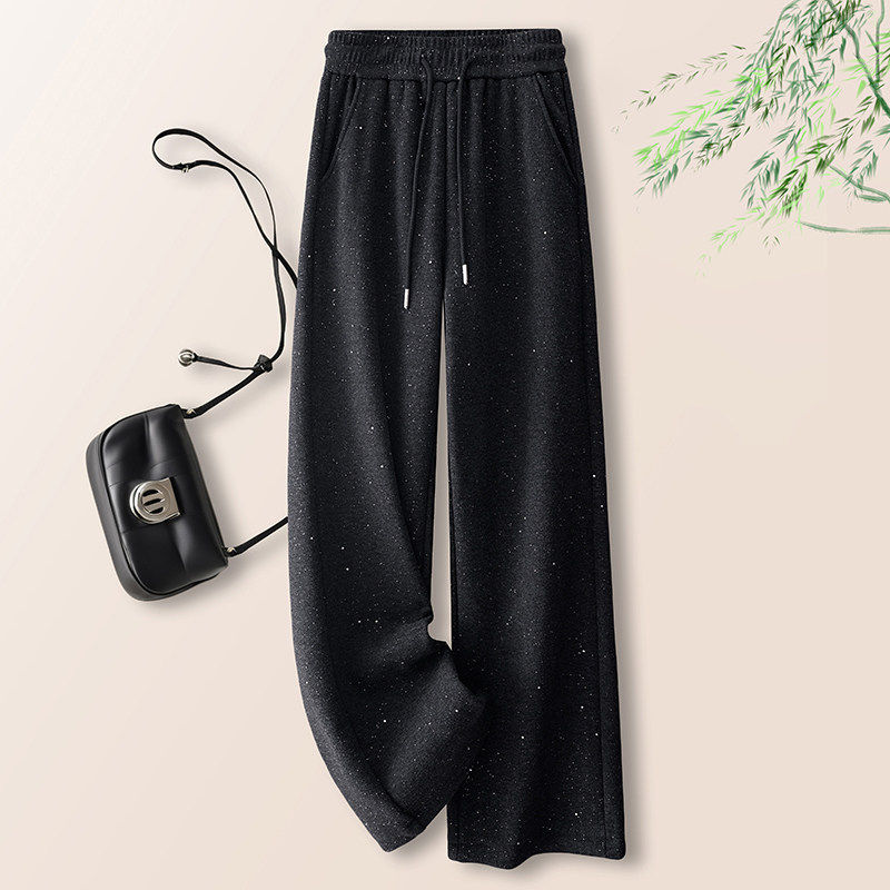 拉夏贝尔休闲阔腿裤女2026春季新款松紧高腰宽松垂感窄版直筒裤子,女装/女士精品,休闲裤,淘宝优惠券,粉丝福利购,淘宝优惠卷