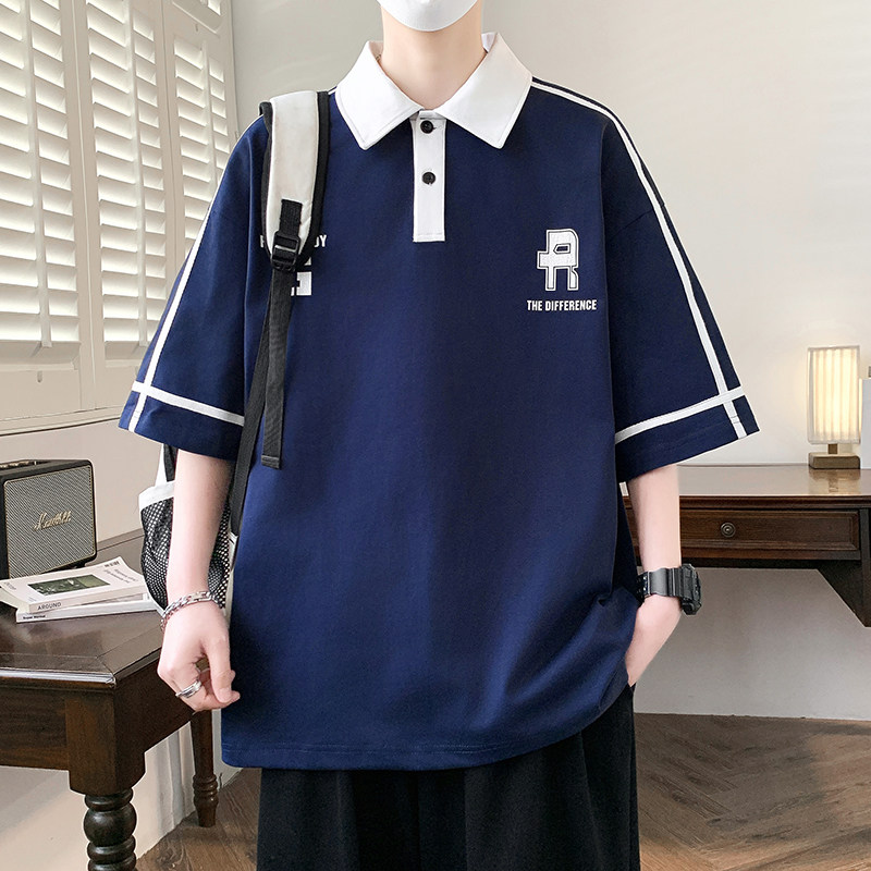 翻领短袖t恤男孩青少年宽松帅气夏季半袖POLO衫初中高中学生上衣