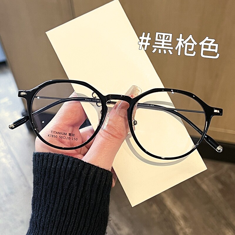 8g超轻复古椭圆纯钛眼镜框方圆脸女K7850素颜镜近视眼镜可配度数
