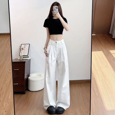 艾格白色低腰阔腿牛仔裤女2025年