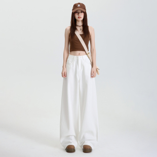 高腰宽松显瘦百搭拖地裤 新款 子 女2026春季 艾格纯白软牛仔阔腿裤