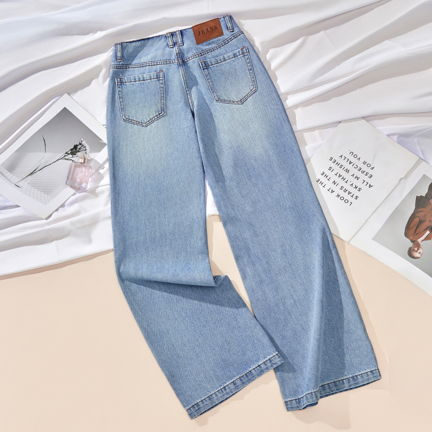 艾格蓝色复古微喇牛仔裤女2025秋冬低腰显瘦拖地马蹄裤子