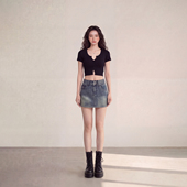 女百搭宽松裙裤 简约短裙蓝色休闲直筒短裤 新款 艾格2026年夏季