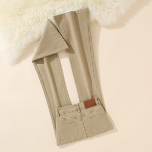 艾格复古卡其微喇牛仔裤女2026新款高腰显瘦马蹄裤弹力拖地裤