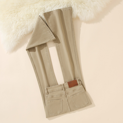 艾格复古卡其微喇牛仔裤女2026新款高腰显瘦马蹄裤弹力拖地裤