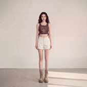 小个子裤 艾格宽松显瘦百搭热裤 女夏季 辣妹风米白色短裤 子 直筒美式