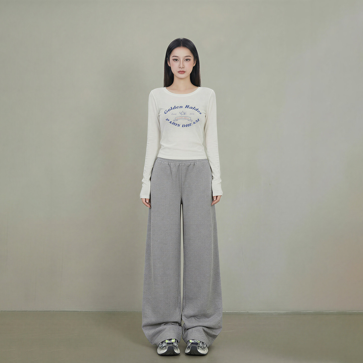 艾格美式灰色阔腿裤女2026春季新款松紧腰宽松垂感显瘦休闲裤,女装/女士精品,休闲裤,淘宝优惠券,粉丝福利购,淘宝优惠卷