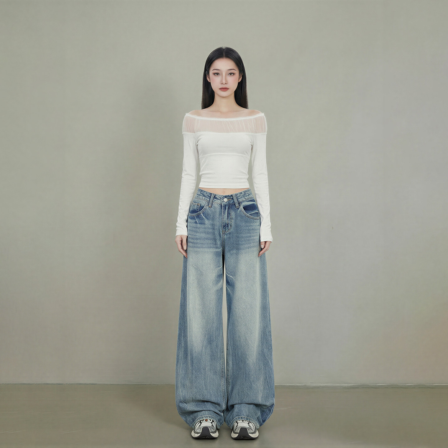 艾格复古蓝阔腿牛仔裤女2026早春新款宽松垂感显瘦拖地百搭休闲裤,女装/女士精品,牛仔裤,淘宝优惠券,粉丝福利购,淘宝优惠卷