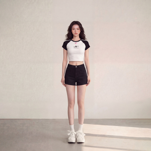 休闲裤 艾格高腰宽松显瘦小个子黑色女裤 复古牛仔短裤 美式 2026新款