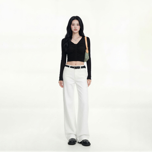 艾格极白色阔腿西装裤女2026新款显瘦垂感直筒松弛感百搭休闲裤