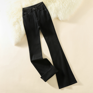 显瘦喇叭马蹄裤 艾格黑色微喇牛仔裤 高腰弹力修身 新款 子 女2026春季