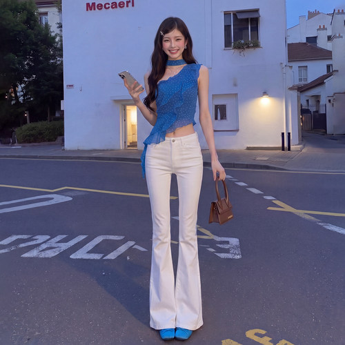 高腰微喇显瘦拖地牛仔裤女夏款