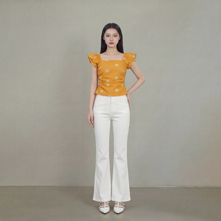 上衣薄款 艾格芒果黄T恤女泡泡袖 显瘦百搭短袖 修身 印花2026夏新款