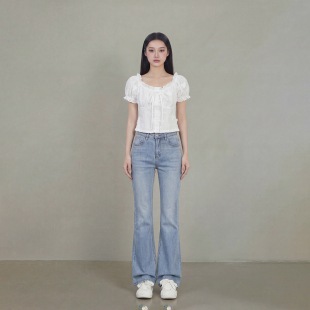 显瘦日常简约泡泡袖 艾格白色T恤女2026夏新款 修身 夏薄款 上衣 短袖