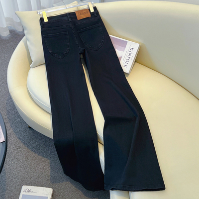 艾格黑色宽松微喇牛仔裤