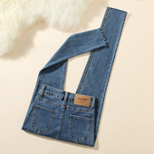 艾格蓝色加绒秋冬紧身小脚牛仔裤 铅笔裤 女2025新款 弹力高腰靴裤