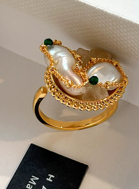 中古巴洛克珍珠开口戒指女