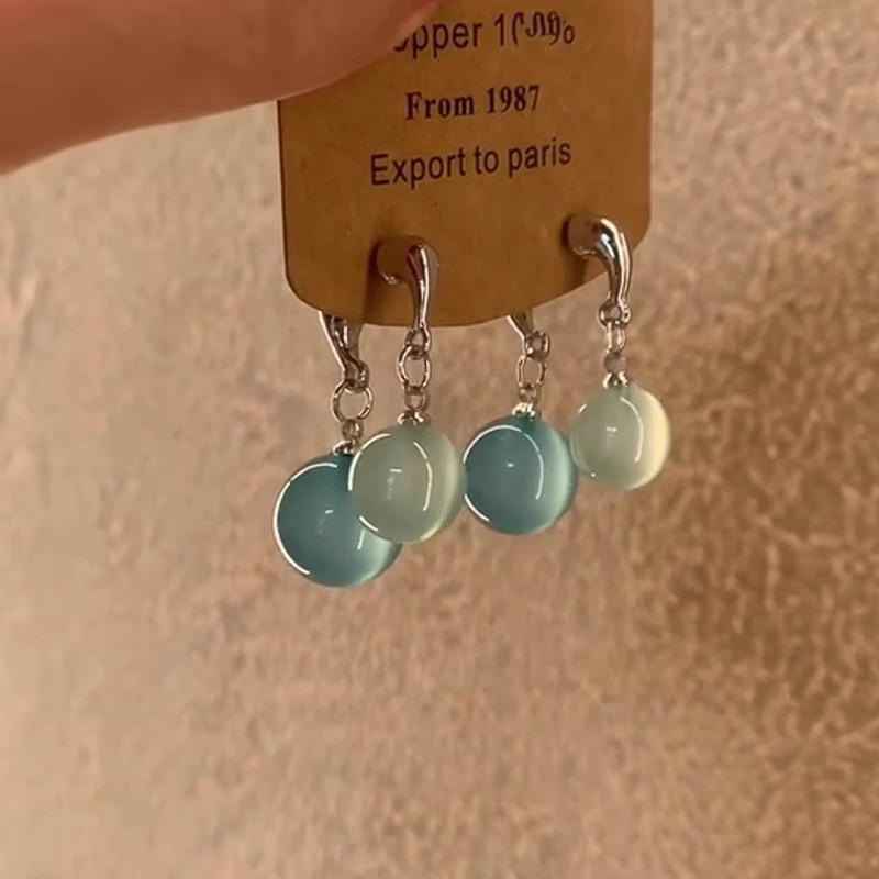 冰透蓝海水珠轻奢耳钉女