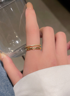 轻奢小众双层锆石女戒指