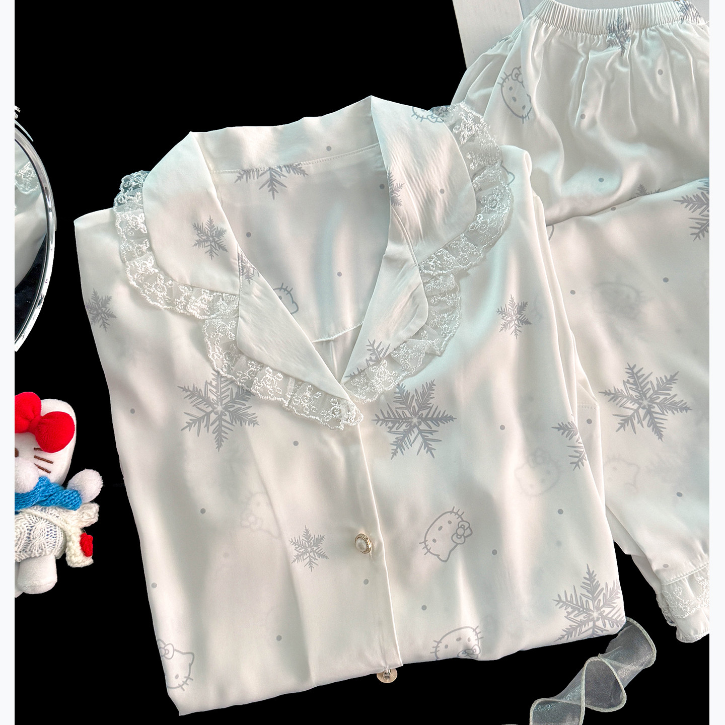 2026新款冰雪丝睡衣女款春秋季长袖高级感可爱小猫外穿家居服夏天