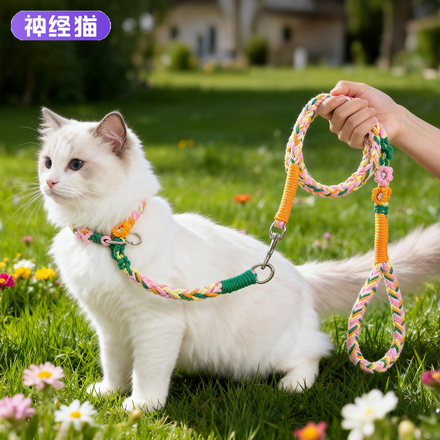 纯手工编织丨多彩猫咪牵引绳