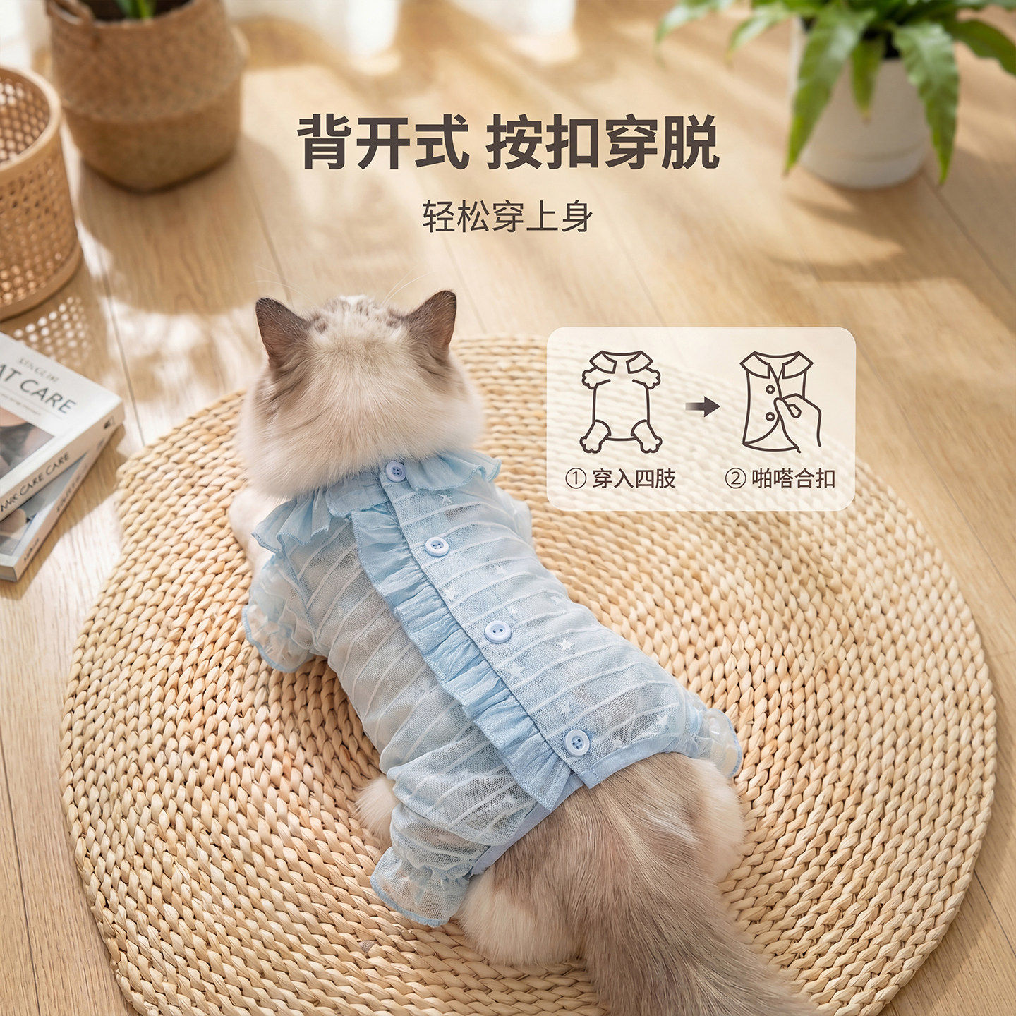 猫咪衣服防掉毛神器夏季透气薄款凉感网纱四脚衣全包护肚宠物猫服图片