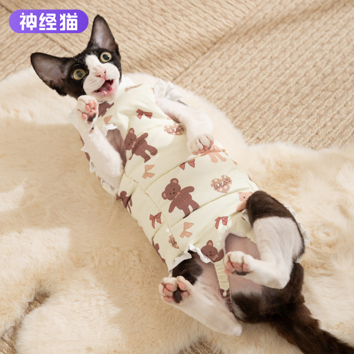 猫咪卡通印花花边护肚衣