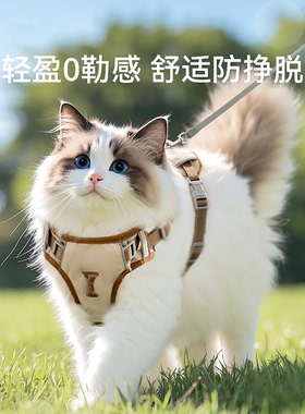 猫咪牵引绳遛猫绳防挣脱不勒脖外出专用可调节工字型胸背带溜小猫