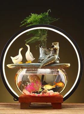 流水摆件流水生财景观循环水养鱼招财小鱼缸喷泉桌面流水时来运转