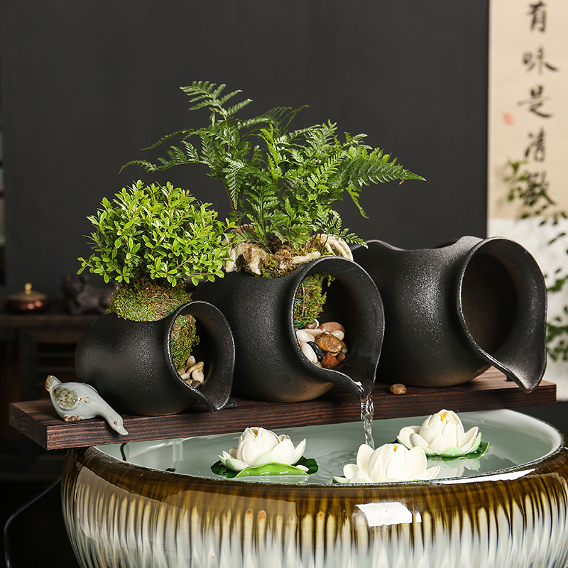庭院造景古法养鱼缸流水摆件陶罐鱼缸配件循生态鱼缸景观喷泉加湿
