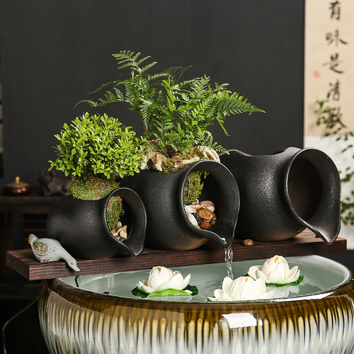 庭院造景古法养鱼缸流水摆件陶罐鱼缸配件循生态鱼缸景观喷泉加湿