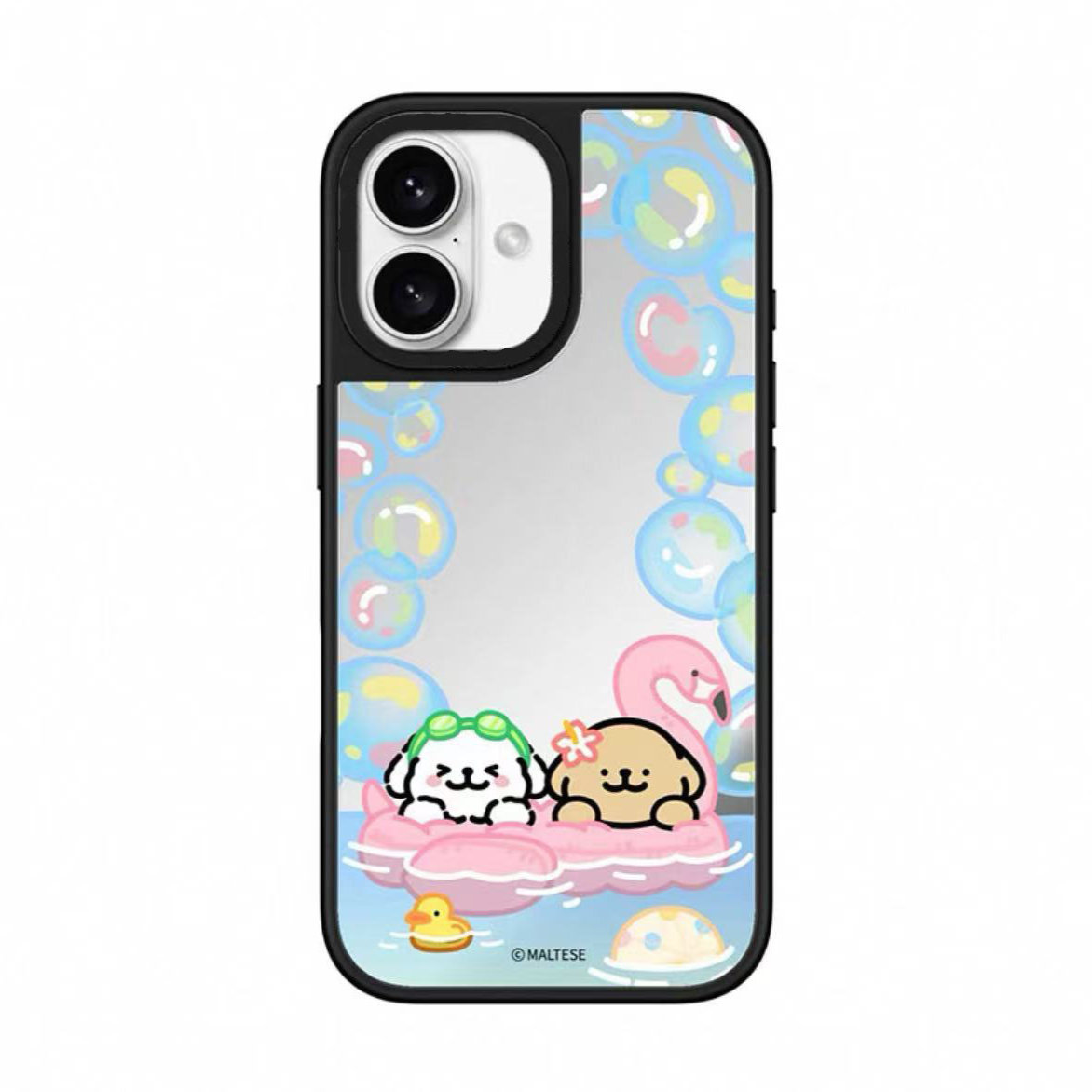 代购线条小狗系列泡泡泳池适用于iPhone16ProMax苹果卡通14防摔13保护壳12亚克力磁吸15pro华强北镜面