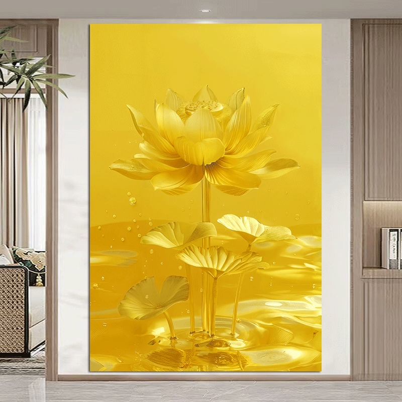 金色莲花荷叶聚财画自粘画