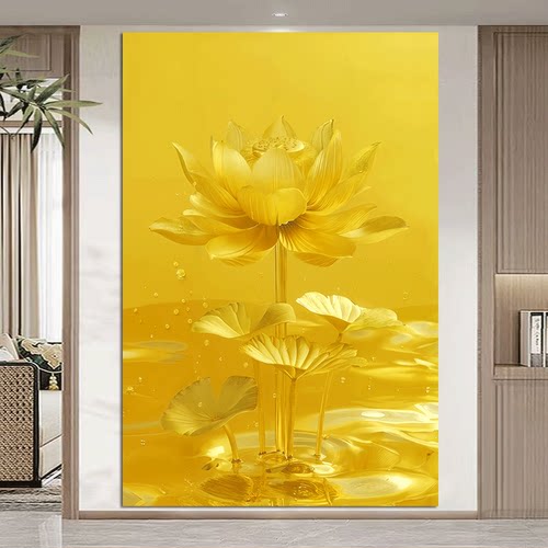 金色莲花荷叶聚财画自粘画